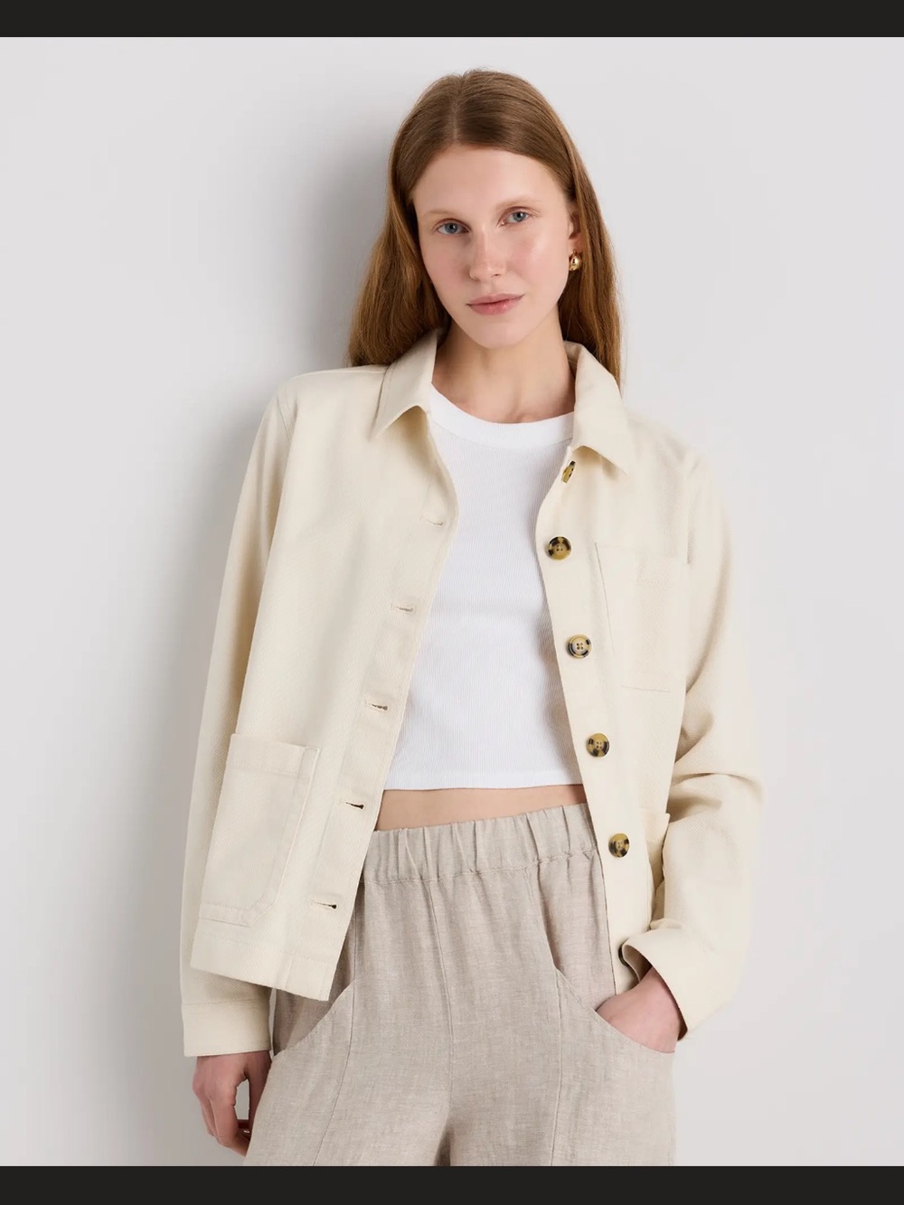 Quince Cream Button-Front Utility Jacket